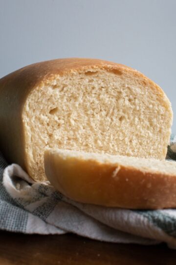 overnight sourdough sandwich bread sliced to show texture.