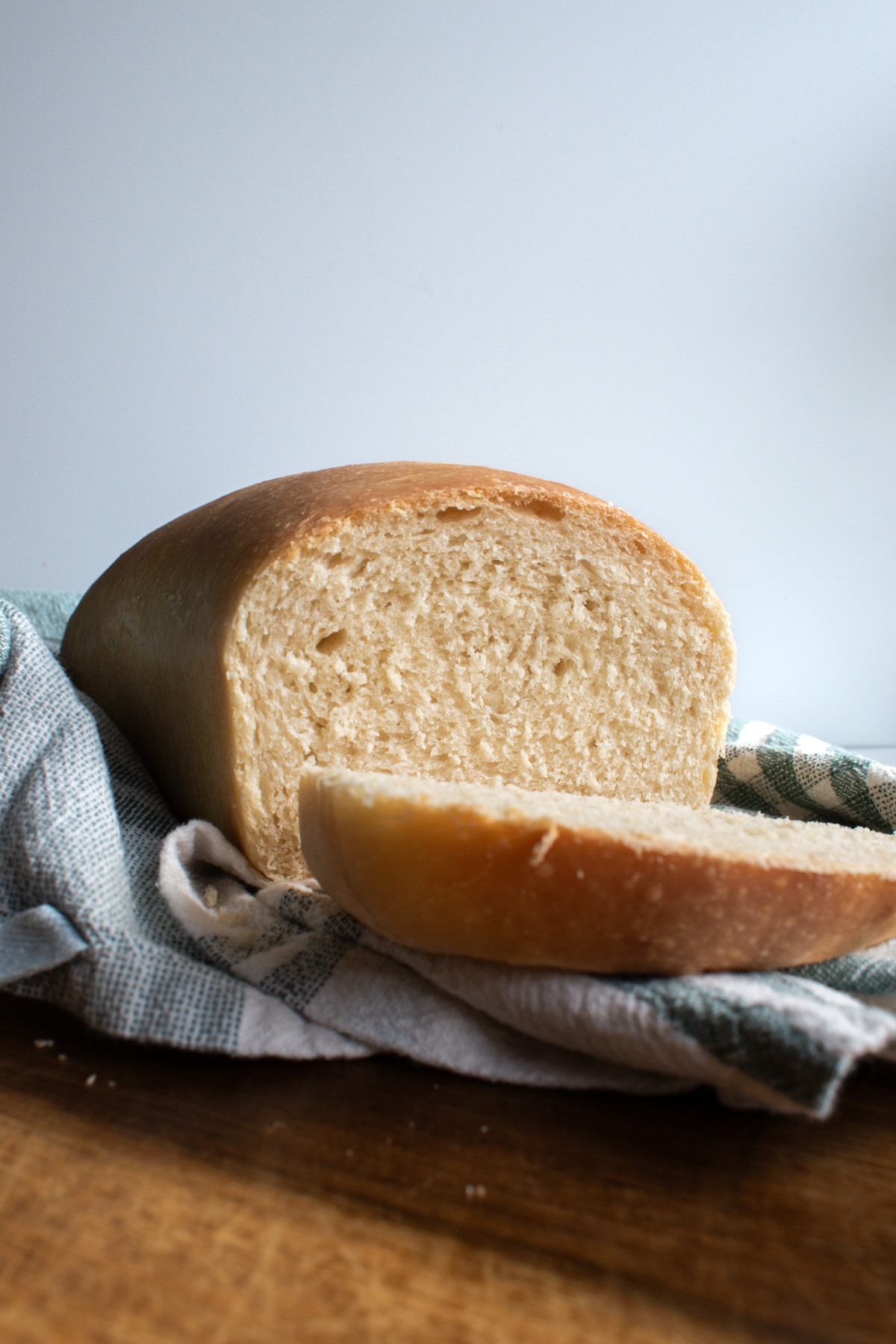 Overnight sourdough sandwich bread sliced to show texture.