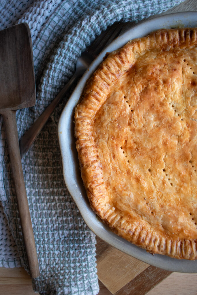 Sourdough discard pie crust in a pie dish.