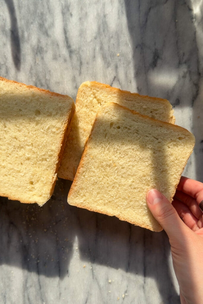 Picture of sourdough discard sandwich bread sliced.