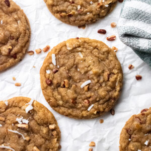 Picture of brown butter coconut pecan cookies.