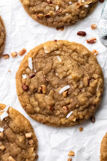 Picture of brown butter coconut pecan cookies.