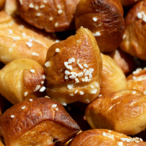 Sourdough discard pretzel bites on a baking tray.