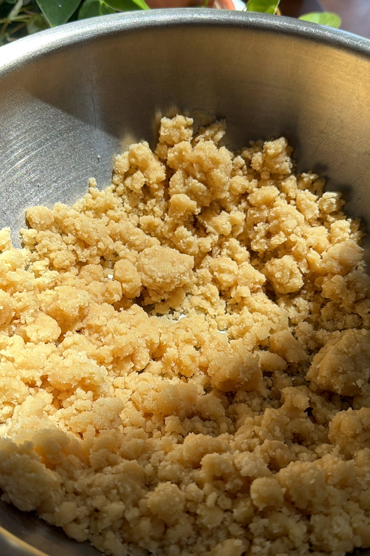 Step 2 of the instructions for strawberry rhubarb crumb bars. Make the crumb bar shortbread crust. 