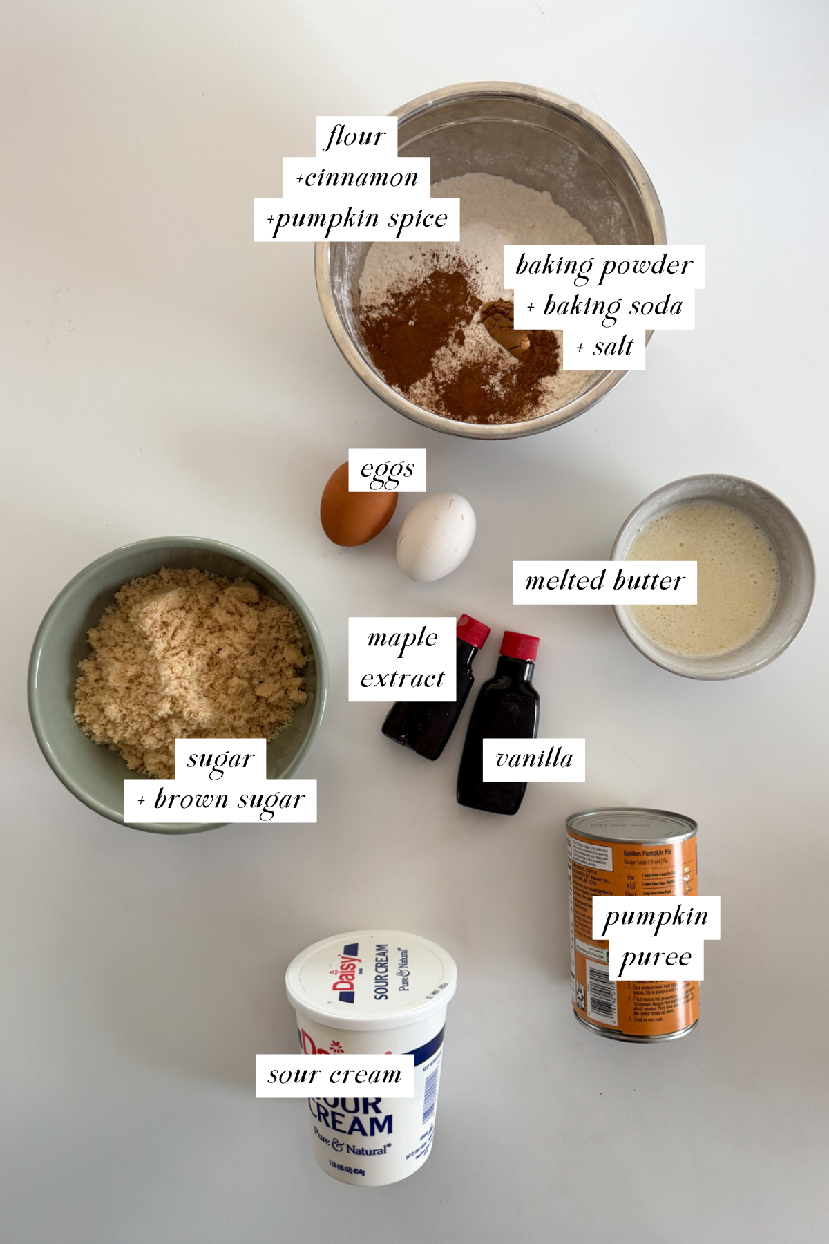The ingredients needed for streusel-topped pumpkin coffee cake.