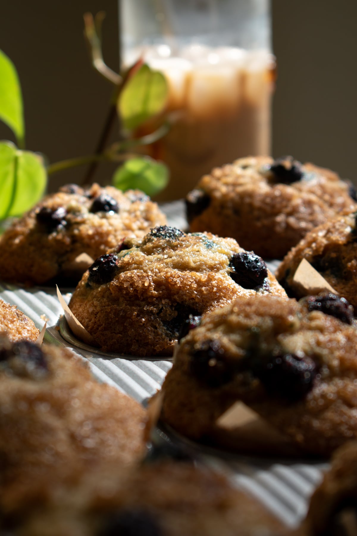 Golden blueberry-banana muffins fresh out of the oven.